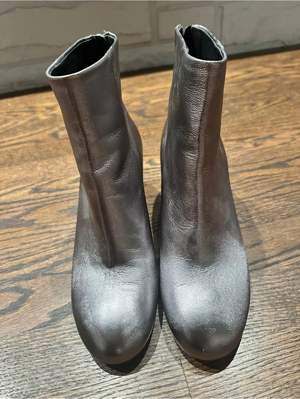 rag & bone Drea Metallic Leather Block Heel Ankle Boots in Gun Metal Size 39 - Picture 3 of 10